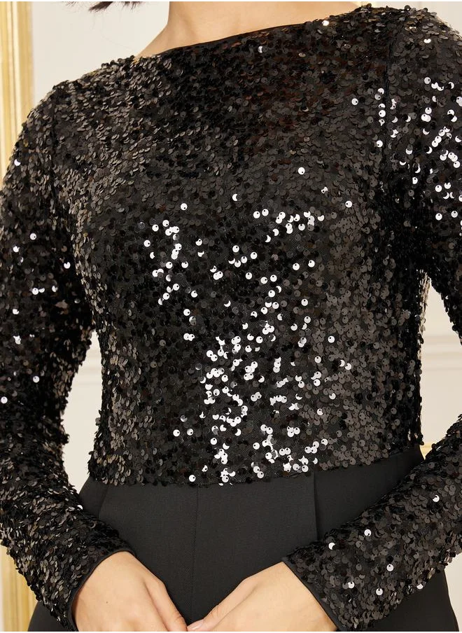 ستايلي Sequin Detail Wide Leg Jumpsuit