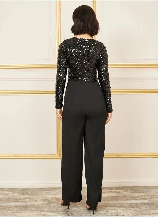 ستايلي Sequin Detail Wide Leg Jumpsuit