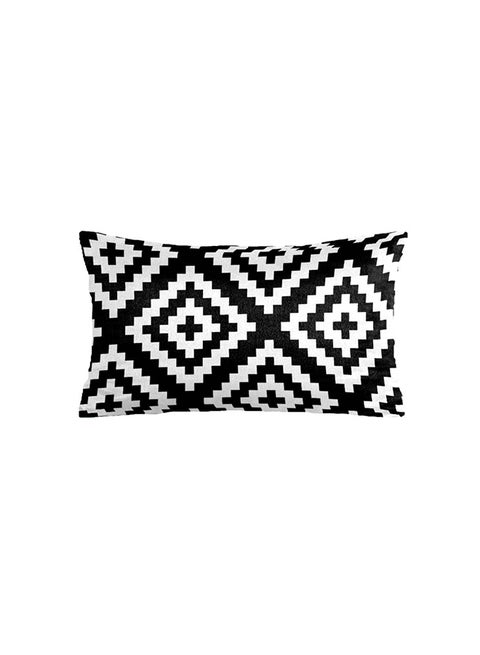 وسادة رمي مستطيلة سوبر سوفت باللونين الأسود والأبيض مع تصميم هندسي