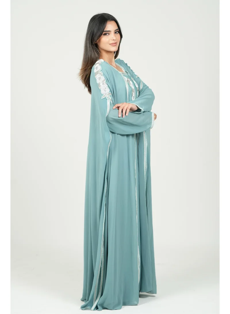 البنت الشرقية قفطان مغربي مطرز فستان مع حزام على الخسر