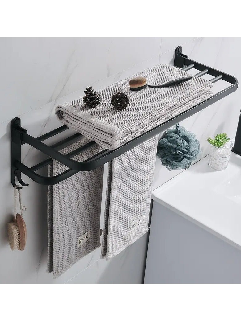 Multifunctional Foldable Bathroom Towel Rack With Hooks - Contemporary Wall-Mounted Towel Storage And Bathroom Space-Saving Organizer, Shower Storage Shelf With Foldable Design  - Image 1