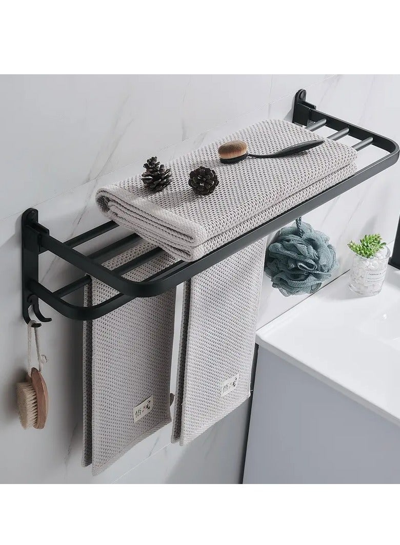 Multifunctional Foldable Bathroom Towel Rack With Hooks - Contemporary Wall-Mounted Towel Storage And Bathroom Space-Saving Organizer, Shower Storage Shelf With Foldable Design  - Image 5