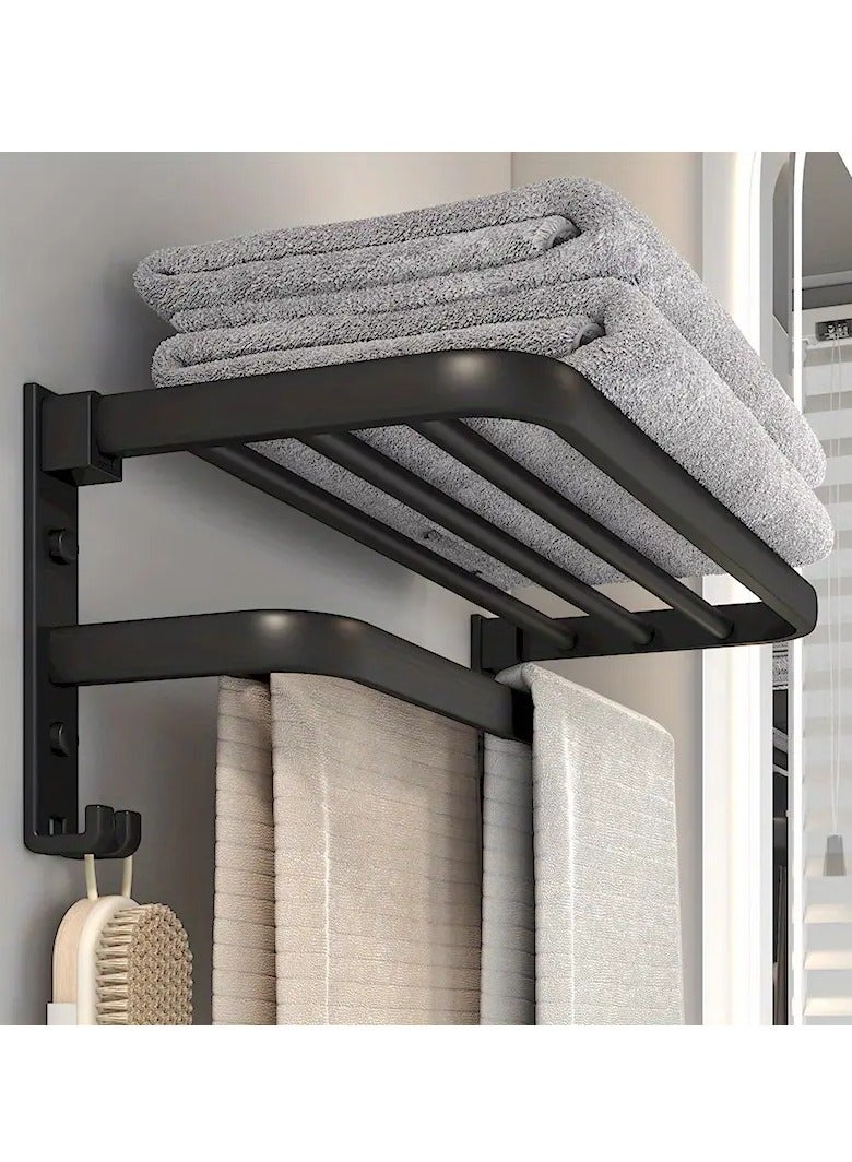 Multifunctional Foldable Bathroom Towel Rack With Hooks - Contemporary Wall-Mounted Towel Storage And Bathroom Space-Saving Organizer, Shower Storage Shelf With Foldable Design  - Image 2
