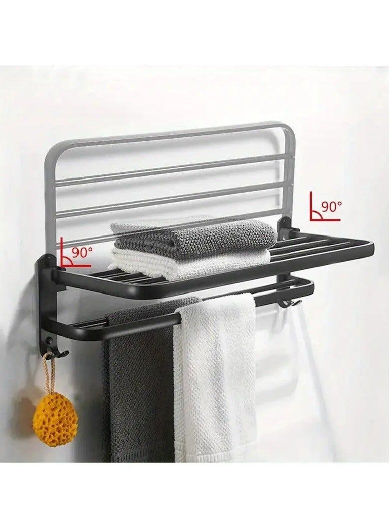 Multifunctional Foldable Bathroom Towel Rack With Hooks - Contemporary Wall-Mounted Towel Storage And Bathroom Space-Saving Organizer, Shower Storage Shelf With Foldable Design  - Image 3