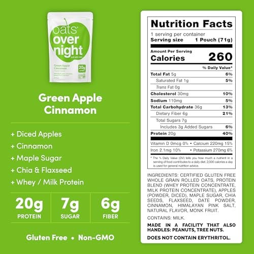 Oats Overnight Green Apple Cinnamon  Overnight Oats with 20g Protein High Fiber Breakfast Protein Shake  Gluten Free Oatmeal Non GMO High Protein Oatmeal 26 oz per Meal 8 Pack - Image 5