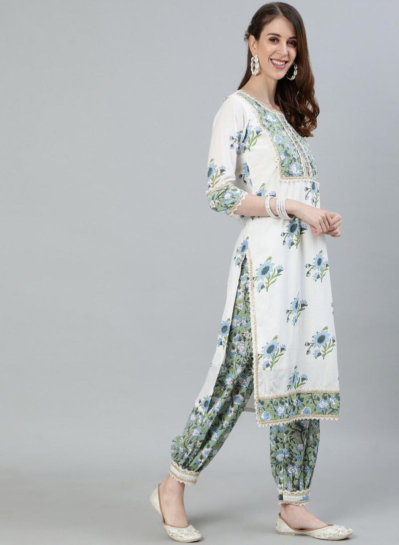 ISHIN Women's White 100% Cotton Embroidered Tunic Full Length Casual Straight Fit Kurta Set  - Image 5