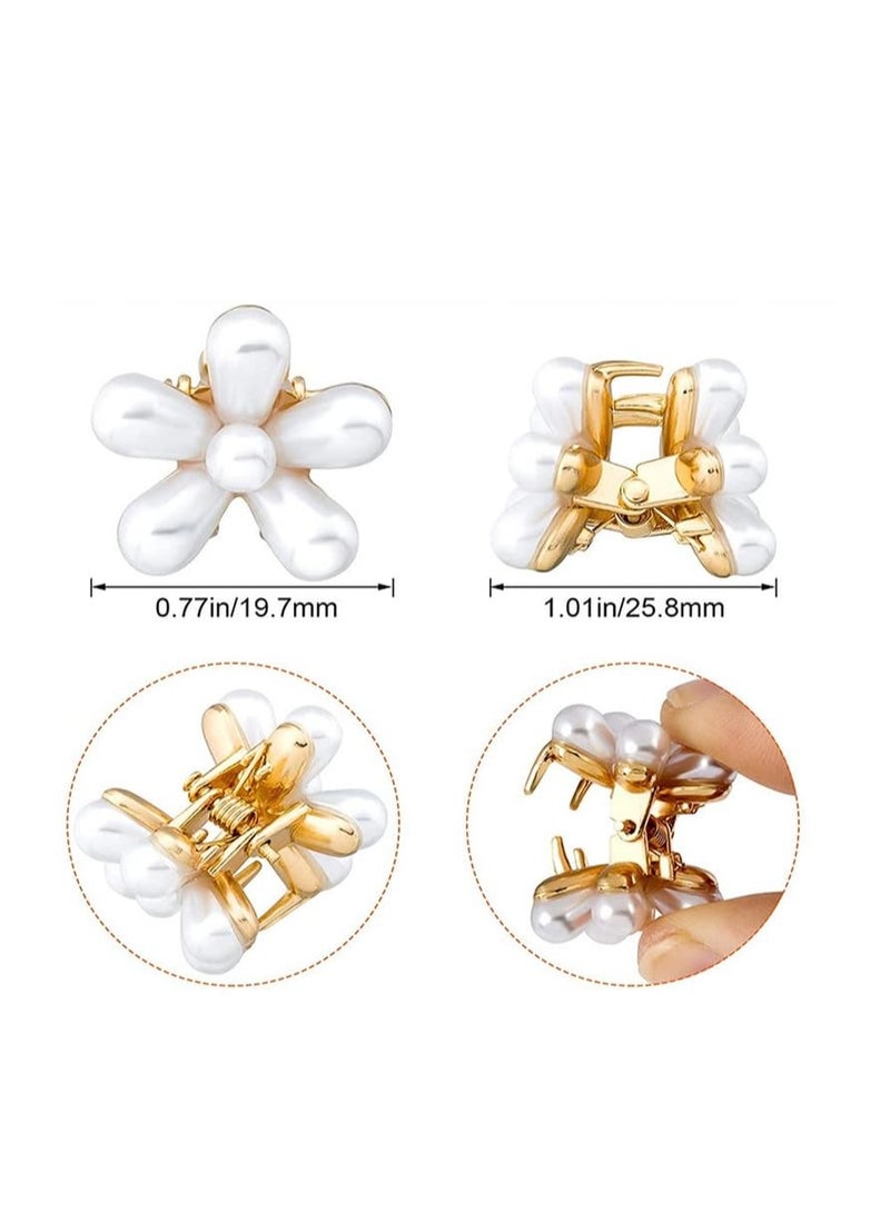 10 Pcs Small Mini Pearl Claw Clips with Flower Design, Sweet Artificial Bangs Clips Decorative Hair Accessories for Women Girls - Image 4