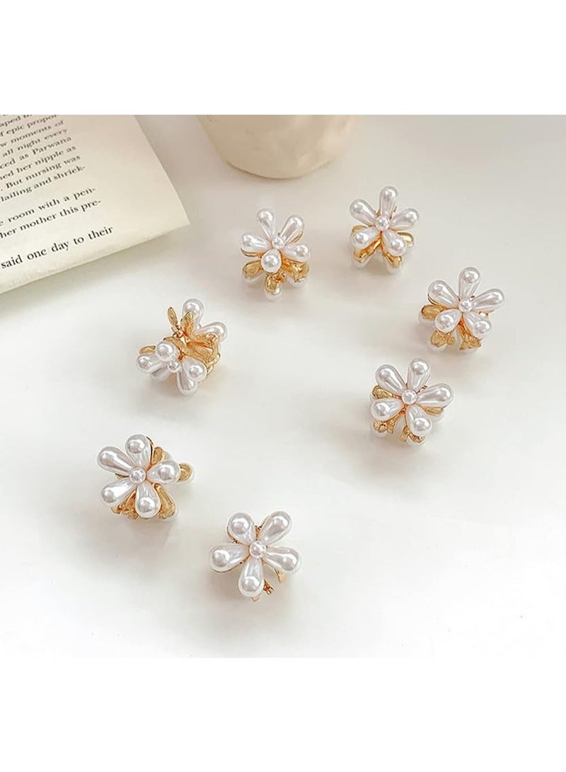 10 Pcs Small Mini Pearl Claw Clips with Flower Design, Sweet Artificial Bangs Clips Decorative Hair Accessories for Women Girls - Image 1