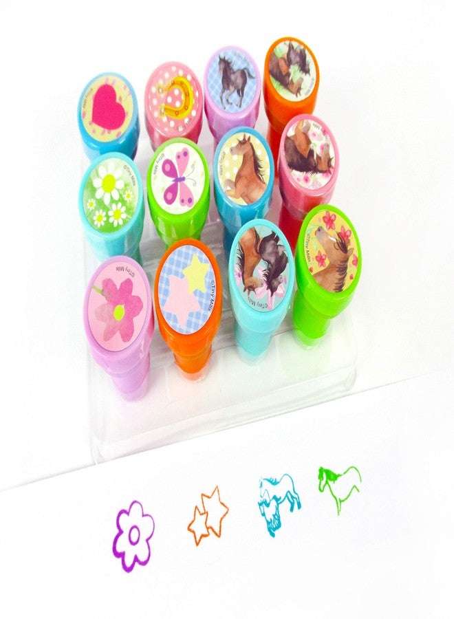 TINYMILLS طقم طوابع خيول بوني الغربية من تيني ميلز 12 قطعة للأطفال طوابع ذات حبر ذاتي هدية سلة عيد الفصح مجموعة طوابع المعلم مكافآت - Image 1