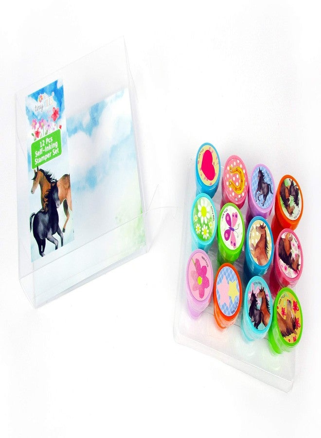 TINYMILLS طقم طوابع خيول بوني الغربية من تيني ميلز 12 قطعة للأطفال طوابع ذات حبر ذاتي هدية سلة عيد الفصح مجموعة طوابع المعلم مكافآت - Image 3