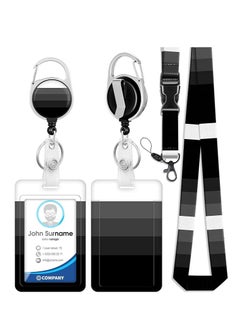 OUYoo OUYoo ID Badge Holder with Lanyard and Retractable Badge Reel Belt Clip,Grey Black Keychain Lanyards Clip on Badge Extender Vertical ID Sleeve.  - Image 1