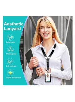 OUYoo OUYoo ID Badge Holder with Lanyard and Retractable Badge Reel Belt Clip,Grey Black Keychain Lanyards Clip on Badge Extender Vertical ID Sleeve.  - Image 2