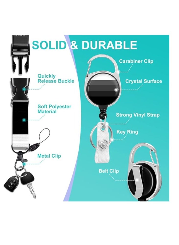 OUYoo OUYoo ID Badge Holder with Lanyard and Retractable Badge Reel Belt Clip,Grey Black Keychain Lanyards Clip on Badge Extender Vertical ID Sleeve.  - Image 4