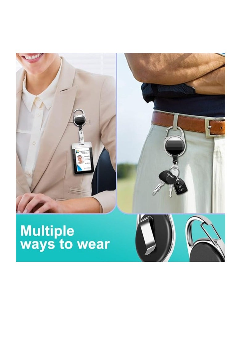 OUYoo OUYoo ID Badge Holder with Lanyard and Retractable Badge Reel Belt Clip,Grey Black Keychain Lanyards Clip on Badge Extender Vertical ID Sleeve.  - Image 5