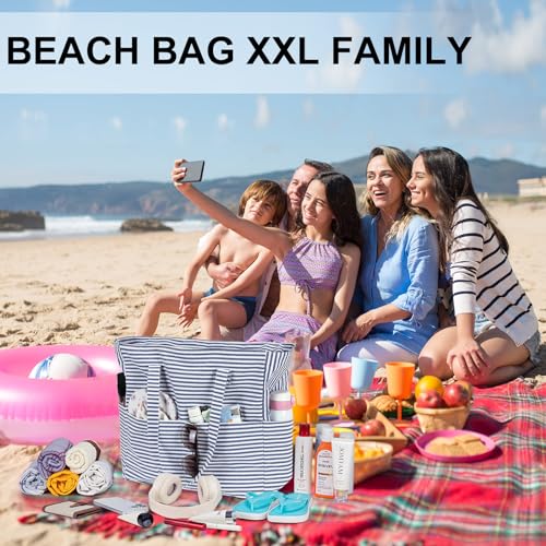 LEDAOU Large Beach Tote Bag Women Sandproof Zipper Beach Tote Bag for Pool Gym Grocery Travel with Wet Pocket - Image 3