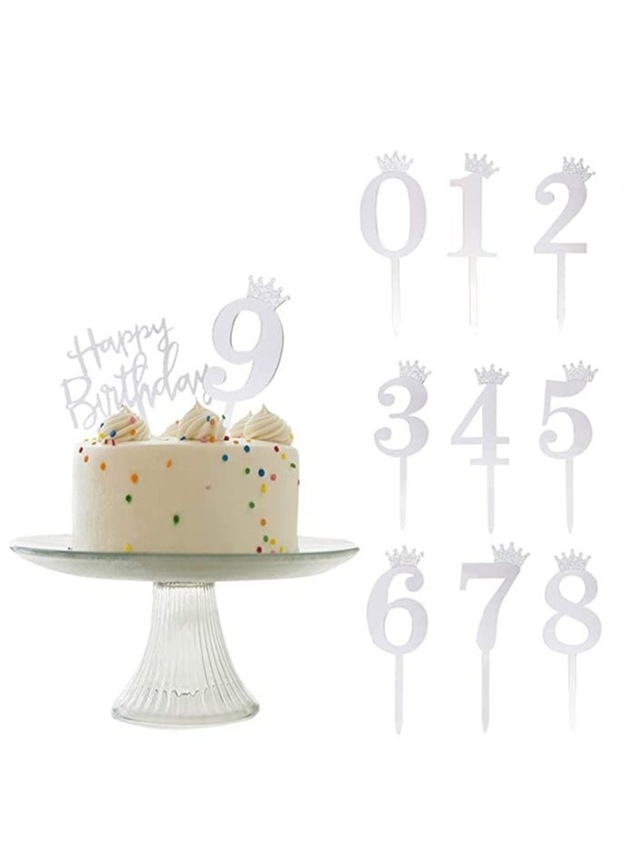 Generic - Acrylic Happy Birthday Cake Toppers Set of 11 - Includes Numbers 0-9 and Crown Design for Wedding Anniversaries or Birthday Party Decorations - Image 1