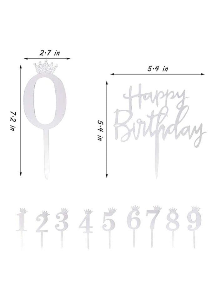Generic - Acrylic Happy Birthday Cake Toppers Set of 11 - Includes Numbers 0-9 and Crown Design for Wedding Anniversaries or Birthday Party Decorations - Image 1