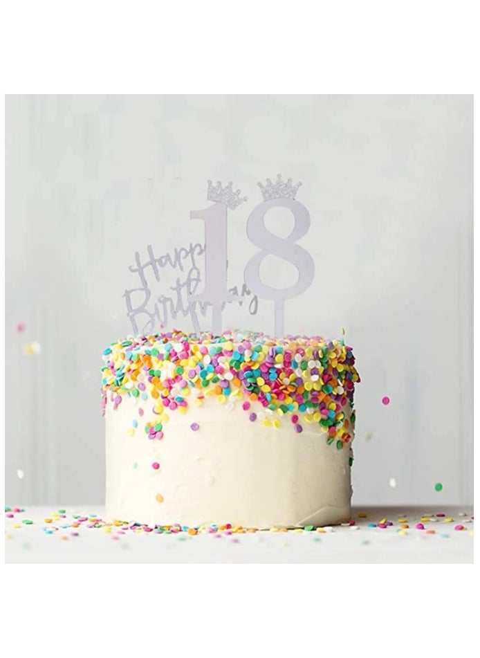 Generic - Acrylic Happy Birthday Cake Toppers Set of 11 - Includes Numbers 0-9 and Crown Design for Wedding Anniversaries or Birthday Party Decorations - Image 1