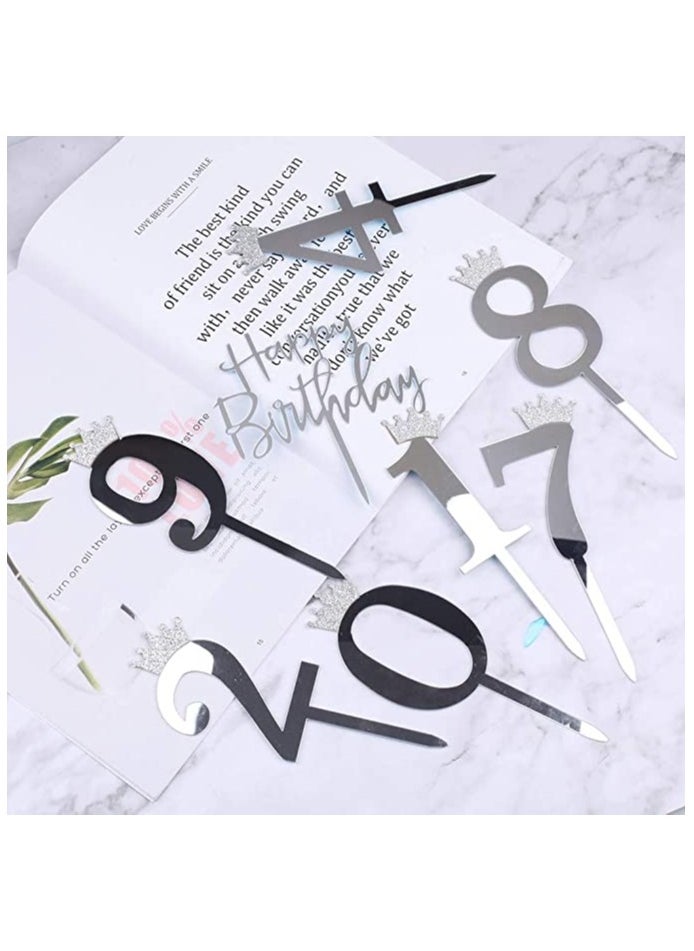 Generic - Acrylic Happy Birthday Cake Toppers Set of 11 - Includes Numbers 0-9 and Crown Design for Wedding Anniversaries or Birthday Party Decorations - Image 1