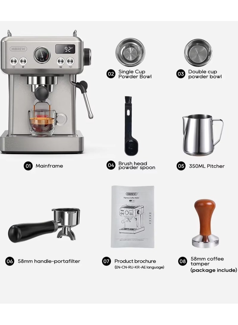 Hibrew Espresso Coffee Machine Automatic 1350w, H10A Coffee Maker Stainless Steel, Adjustable Temperature, Electric Portafilter - Image 3