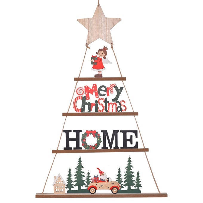 CHRISTMAS WALL DECOR WOODEN HANGING CHRISTMAS DECORATIONS WITH 4 TIERS TIERED XMAS TREE ORNAMENT WITH WELCOME HOME SIGN FOR PERSONALIZED DECOR CHRISTMAS XMAS TREE WINDOW DOOR OUTDOOR INDOOR
