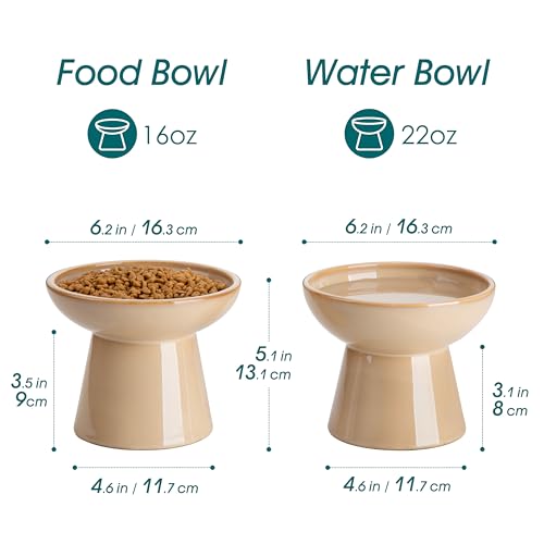 vancasso Ceramic Elevated Cat Bowls 2Pack 62 Extra Wide Raised Cat Food Water Dishes 51 Optimal Height AntiWhisker Fatigue Shallow Bowls for CatsKittensDogs Lead Cadmium Free Brown - Image 3