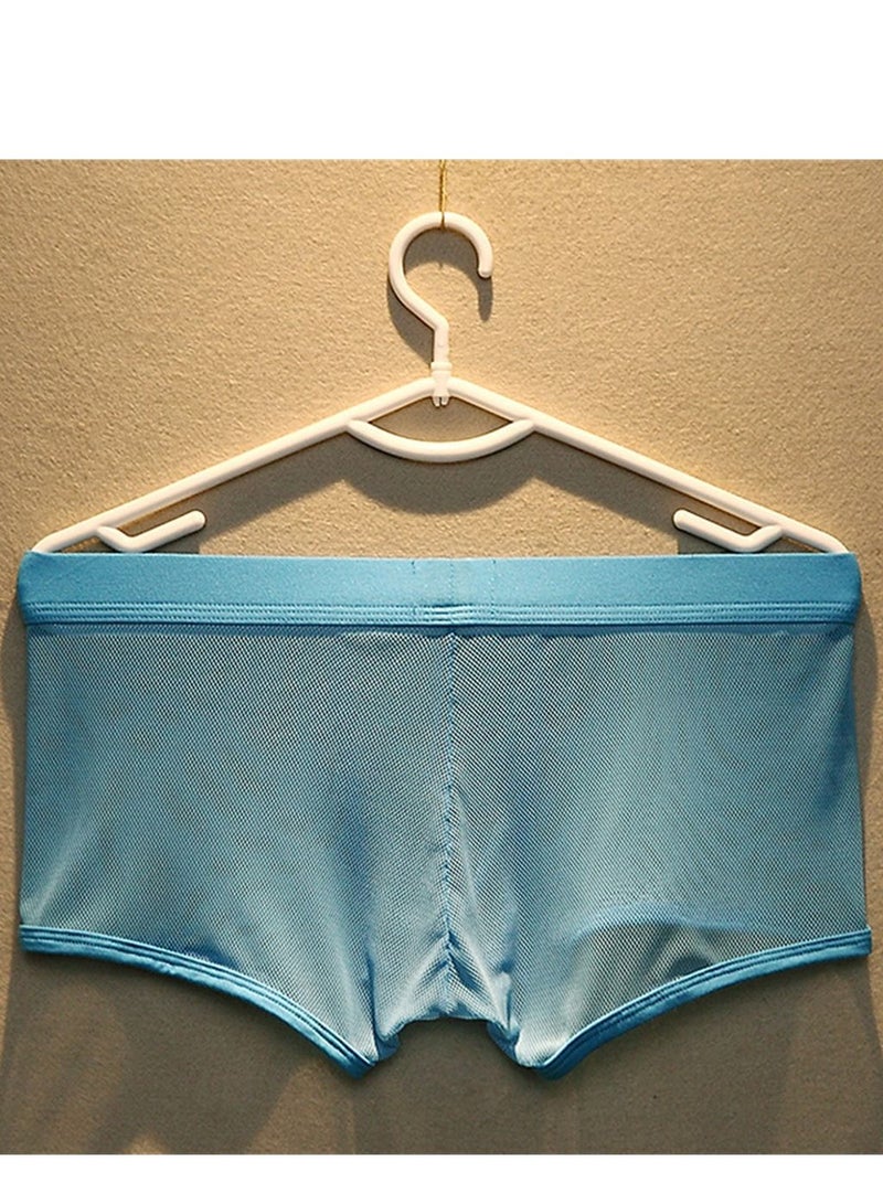 Men's Flat Angle Panty Mesh Mesh Youth U Convex Low Waist Breathable Blue
