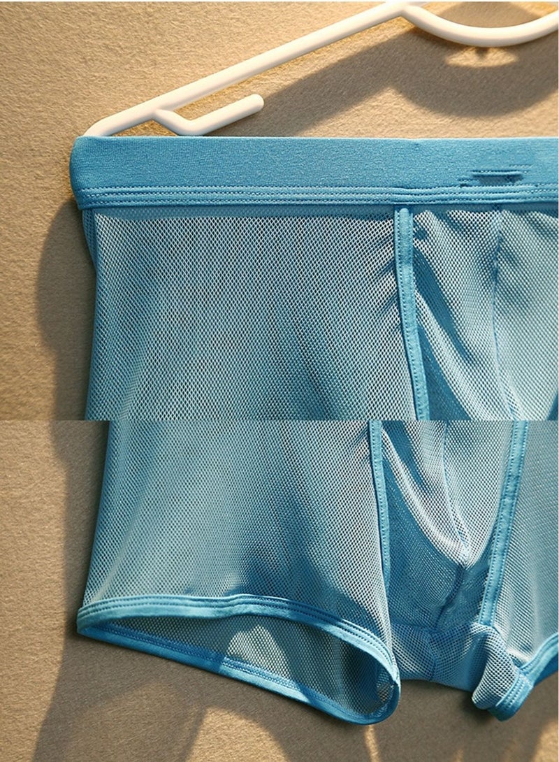 Men's Flat Angle Panty Mesh Mesh Youth U Convex Low Waist Breathable Blue