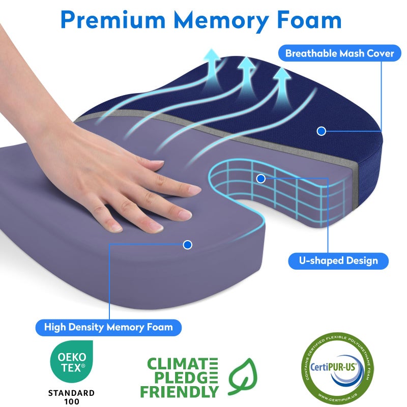 CushZone Office Chair Cushions, Memory Foam Coccyx Cushion for Tailbone Pain Office Chair Car Seat, Sciatica, Coccyx, Lower Back Pain Relief (Blue) - Image 2