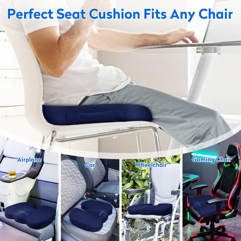 CushZone Office Chair Cushions, Memory Foam Coccyx Cushion for Tailbone Pain Office Chair Car Seat, Sciatica, Coccyx, Lower Back Pain Relief (Blue) - Image 5