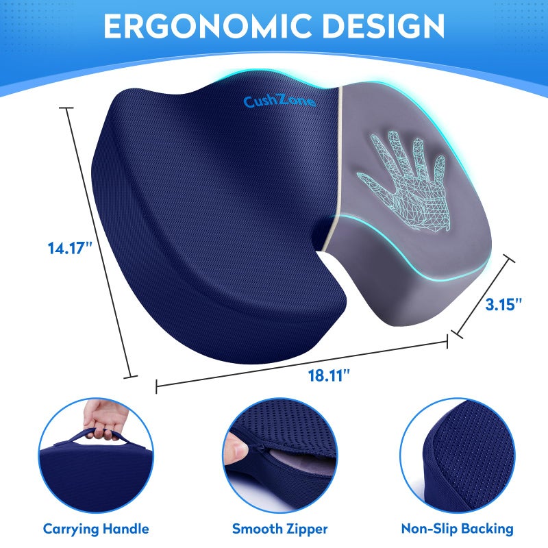 CushZone Office Chair Cushions, Memory Foam Coccyx Cushion for Tailbone Pain Office Chair Car Seat, Sciatica, Coccyx, Lower Back Pain Relief (Blue) - Image 4