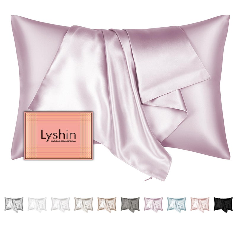 LYSHIN Mulberry Silk Pillow Cases Standard Size with Hidden Zipper  Ultra Smooth and Soft Breathable Cooling Silk Satin Pillowcase for Hair and Skin  Gifts for Women Men (Lavender  20x26 Inches  1 Pack) - Image 1