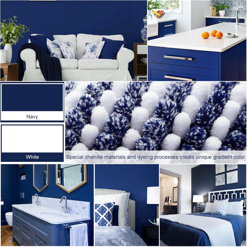 BSICPRO Bathroom Rugs and Mats Sets, 2 Piece Thick Absorbent Chenille Bath Mat Rug Set Non Slip, Soft Shaggy Bath Room Floor Mats for Bathroom, Machine Washable (20" x 32" Plus 16" x 24", Navy) - Image 3