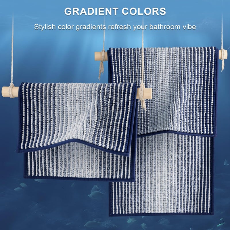 BSICPRO Bathroom Rugs and Mats Sets, 2 Piece Thick Absorbent Chenille Bath Mat Rug Set Non Slip, Soft Shaggy Bath Room Floor Mats for Bathroom, Machine Washable (20" x 32" Plus 16" x 24", Navy) - Image 4