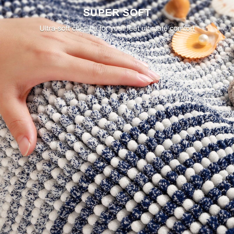 BSICPRO Bathroom Rugs and Mats Sets, 2 Piece Thick Absorbent Chenille Bath Mat Rug Set Non Slip, Soft Shaggy Bath Room Floor Mats for Bathroom, Machine Washable (20" x 32" Plus 16" x 24", Navy) - Image 2