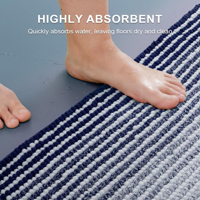 BSICPRO Bathroom Rugs and Mats Sets, 2 Piece Thick Absorbent Chenille Bath Mat Rug Set Non Slip, Soft Shaggy Bath Room Floor Mats for Bathroom, Machine Washable (20" x 32" Plus 16" x 24", Navy) - Image 5