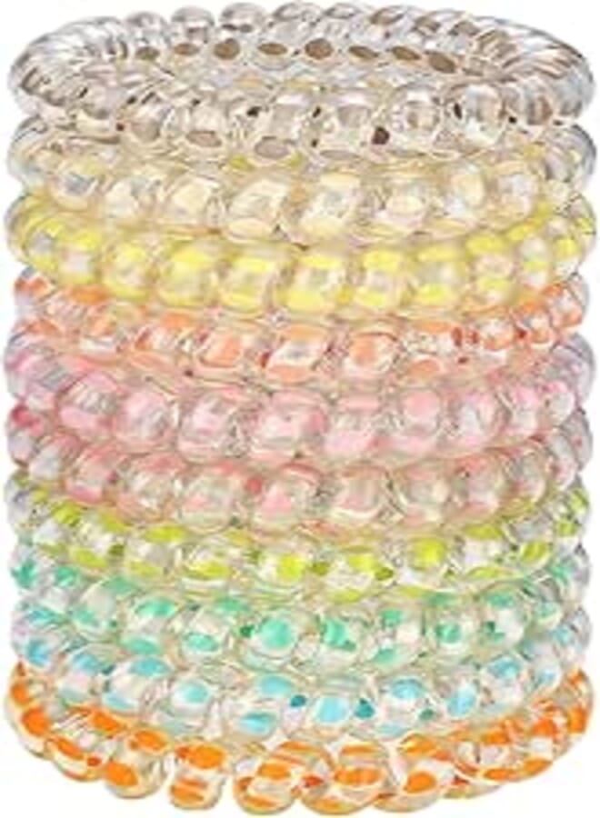 JessLab Spiral Hair Bands, 10pcs Assorted Trace Free Spiral Hair Bands, Cute Plastic Spool Ponytail Holders, No-Damage Hair Accessory for Women and Girls, Transparent Dot