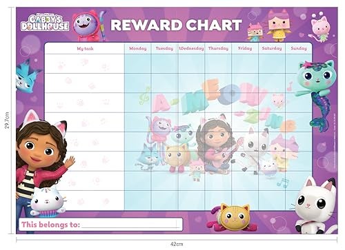 Paper Projects 01.70.30.051 Gabby's Dollhouse Everyday Reward Includes 56 Sparkly Stickers | Colourful Chart is Wipe-Clean, Mulitcoloured, 29.7cm x 42cm - Image 3