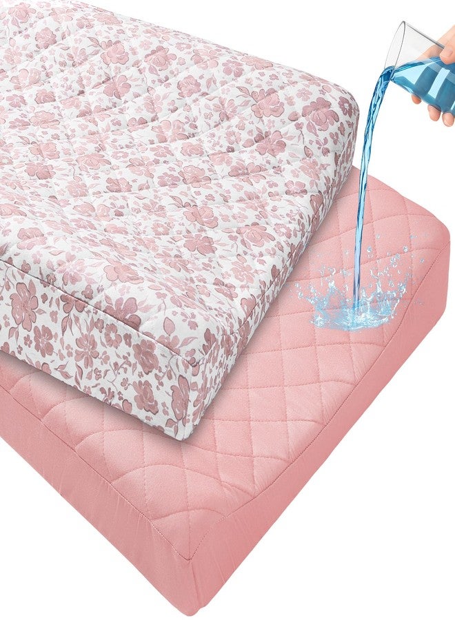 FIOBEE Changing Pad Cover Waterproof 2 Pack Quilted Diaper Change Table Sheets Breathable & Ultra Soft for Newborn Baby Boys Girls Fitted Changer Pads 32"x 16", Pink - Image 1
