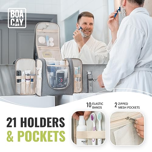 BOACAY Extra Large Hanging Travel Toiletry Bag for Women and Men, Makeup Bag, Bathroom & Shower Organizer Kit for Accessories, Cosmetics, Essentials - Image 3