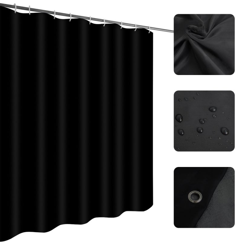 ستارة حمام مقاومة للماء 180 سم × 220 سم سوداء - قماش ناعم بأربع طبقات سريع الجفاف، فتحات أزرار معززة مضادة للصدأ، وزن رصاصي لأحواض الاستحمام والدش في الحمام - Image 3