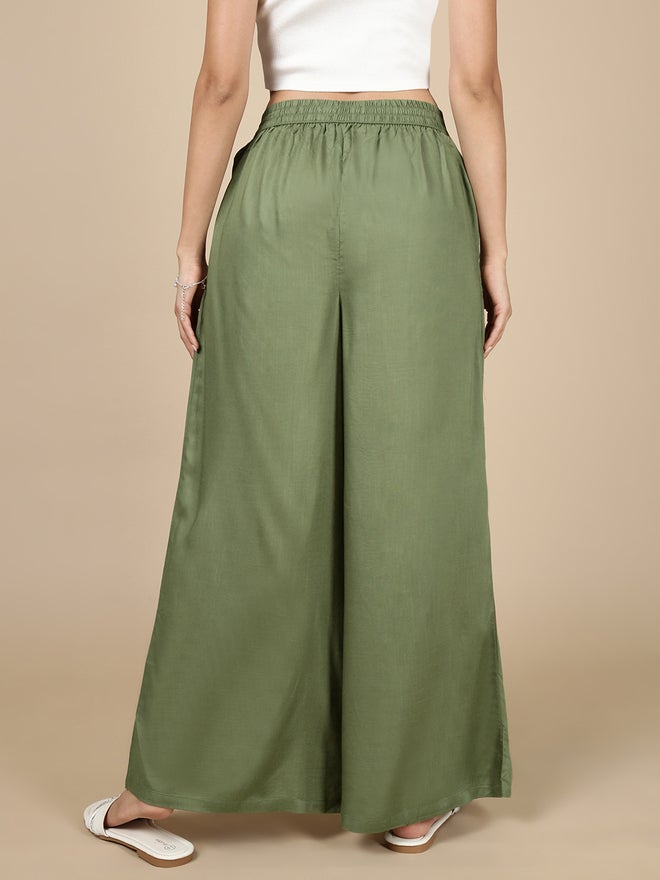De Moza Green Wide Leg Pants with Fold Pleat - Image 4
