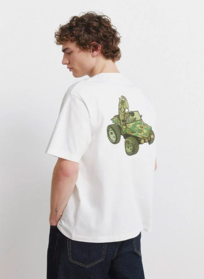 Springfield  Cotton loose fit ribbed round neck short-sleeved T-shirt with Gorillaz prints on the chest and back for Men | Best Price UAE