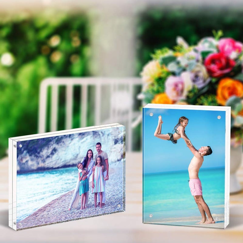 HELPLEX Acrylic Frame  5 Pack 5x7 Acrylic Picture Frames  24mm Thicker Frameless Clear Frame Double Sided Magnetic Frame  Free Standing Desktop Display Stand Acrylic Frames - Image 2
