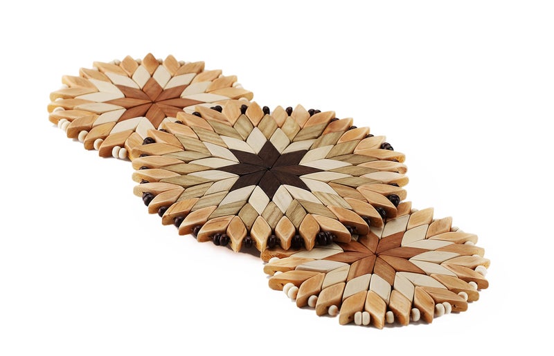 Set of 3 Small Handmade Wooden Trivets for Hot Dishes Two 6 and one 7 Coasters and Hot Pads Great Kitchen Gift Idea by SPL Woodcraft Ukraine
