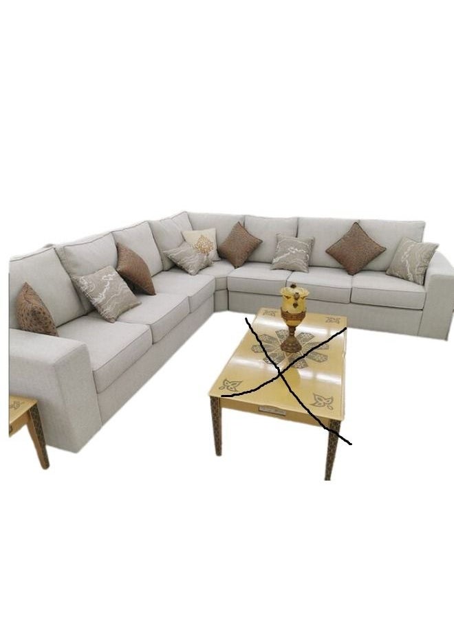 Maharat Al Bahar L Shape Carbo Mab Velvet Sofa Set 7 Seater Beige  - Image 1