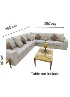 Maharat Al Bahar L Shape Carbo Mab Velvet Sofa Set 7 Seater Beige  - Image 2