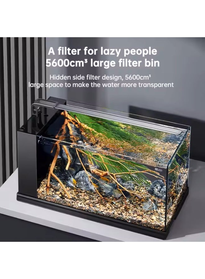 حوض أسماك زجاجي مستطيل الشكل، مزود بفلتر مخفي، ديكور مكتبي عصري للمنزل أو المكتب، حوض سعة 54 لتر (14 جالون)، مناسب لأسماك البيتا والأسماك الذهبية والروبيان والأسماك الصغيرة، هدية مثالية لعيد الميلاد - Image 2