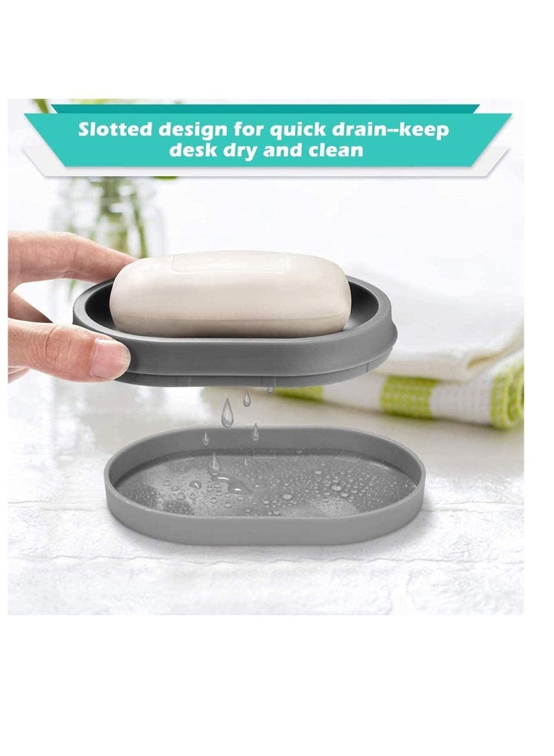 نيبمينينت حامل أطباق صابون للحمام مع تصريف ، قابل للفصل لسهولة التنظيف مصنوع من بلاستيك ABS خالٍ مادة BPA يحافظ على الصابون جافًا ونظيفًا لا مزيد الناعم سهل (عبوتين رمادي) - Image 2