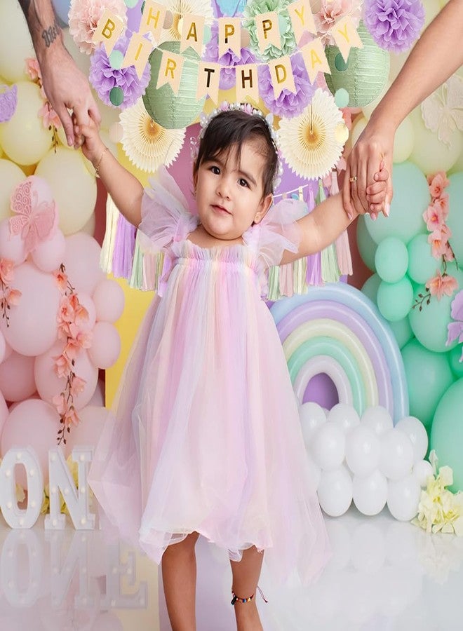 FETETIJD Purple Pink and Green Birthday Decorations Boho Pastel Sage Green Blush Pink Lilac Birthday Party Decorations for Girls Women Cream Fans Poms Sage Dusty Rose Tassel Garland with Banner Beige Gold - Image 4